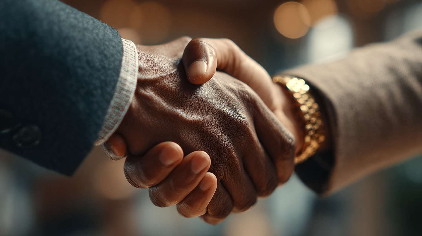 Close-up of two hands clasped in a handshake
